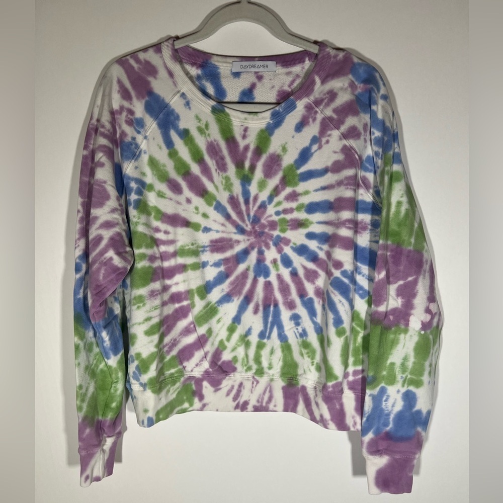 Daydreamer purple green white tie-dye crewneck sweatshirt sz M hippie festival